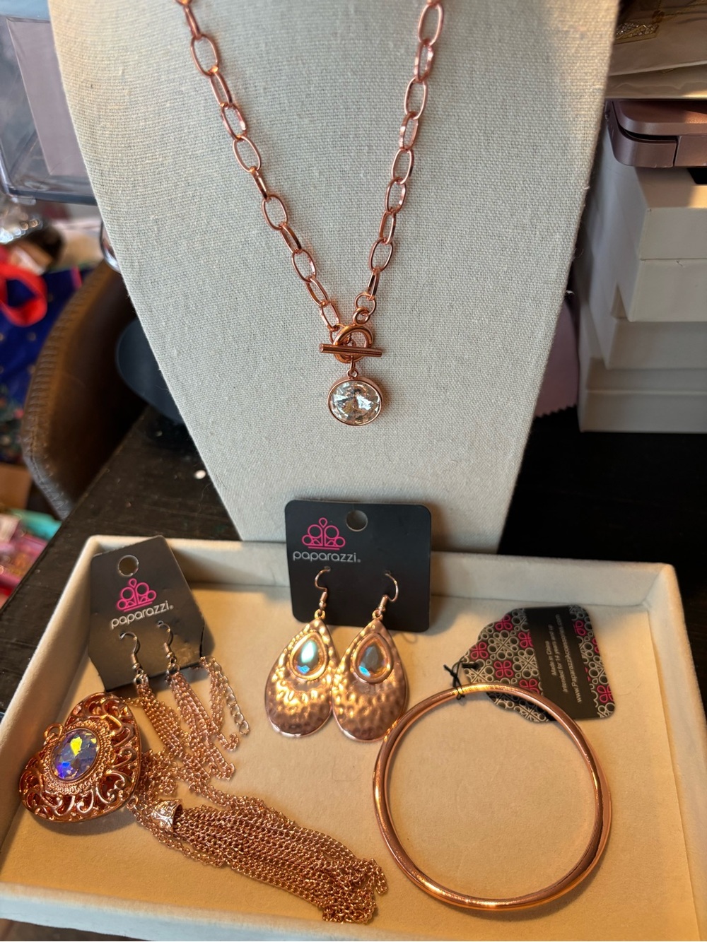 paparazzi Rose Gold Chain Necklace with Crystal Drop Pendant